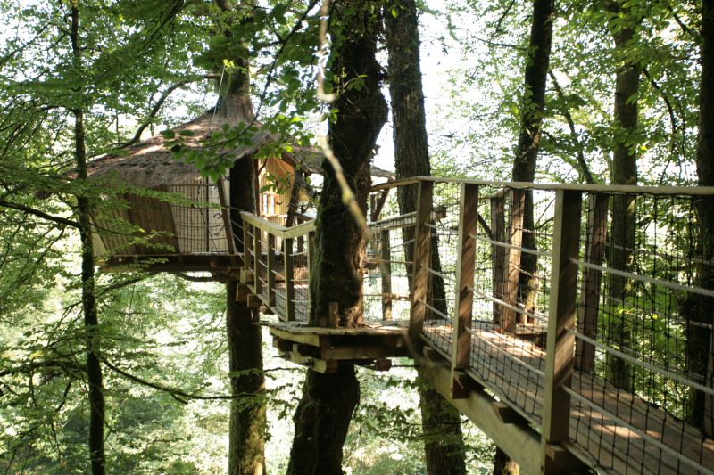 Cabane dans les arbres à la Vallée de Pratmeur Cabane dans les arbres à la Vallée de Pratmeur